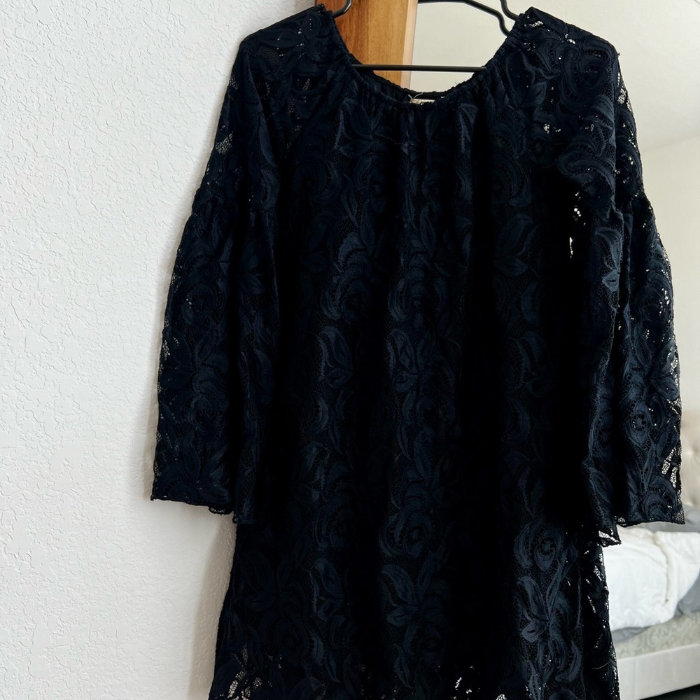 Bell Sleeve Black Lace Mini Dress